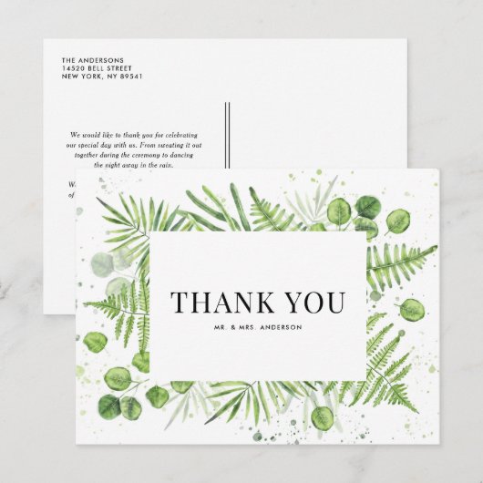 Bruiloft Dankjewel met Varens en Eucalyptus Groene Briefkaart (Voorkant / Achterkant)