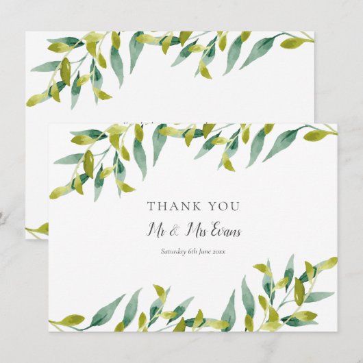 Bruiloft Dankjewel Tuin Groen Bedankkaart (Voorkant / Achterkant)