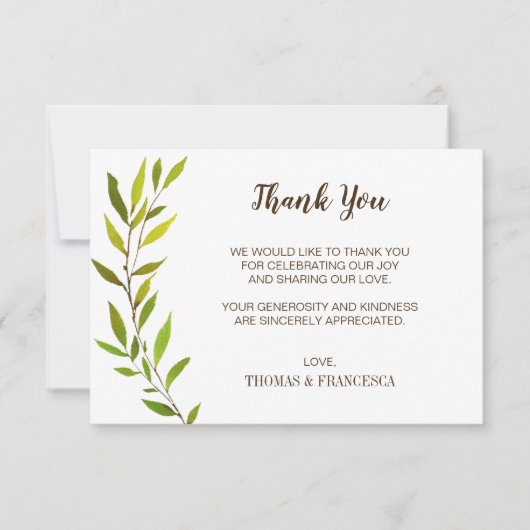 Bruiloft Dankkaart met Rústieke Waterverf Begroeii Kaart (Voorkant)