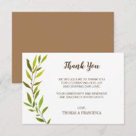 Bruiloft Dankkaart met Rústieke Waterverf Begroeii Kaart