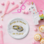 Bruiloft Datum Bruid & bruidegom gouden ringen Papieren Bordje (Feest)