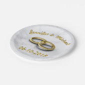 Bruiloft Datum Bruid & bruidegom gouden ringen Papieren Bordje (Gekanteld)