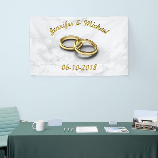 Bruiloft Datum Bruid & bruidegom gouden ringen Spandoek (Beurs)