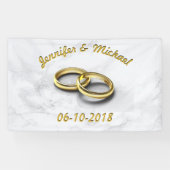 Bruiloft Datum Bruid & bruidegom gouden ringen Spandoek (Horizontaal)