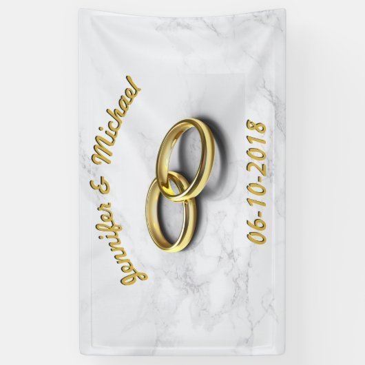 Bruiloft Datum Bruid & bruidegom gouden ringen Spandoek (Verticaal)