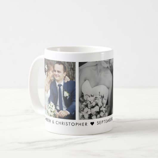 Bruiloft Datum en Monogram 3 Foto Koffie Mok (Voorkant links)