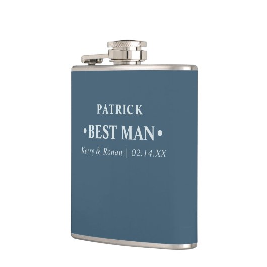 Bruiloft Datum en Namen Blauw Gepersonaliseerde Be Heupfles (Links)