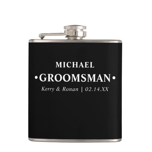 Bruiloft Datum en Namen Gepersonaliseerde Groomsma Heupfles (Voorkant)