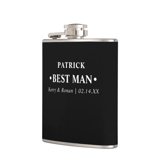 Bruiloft Datum en Namen Zwart Gepersonaliseerd Bes Heupfles (Links)