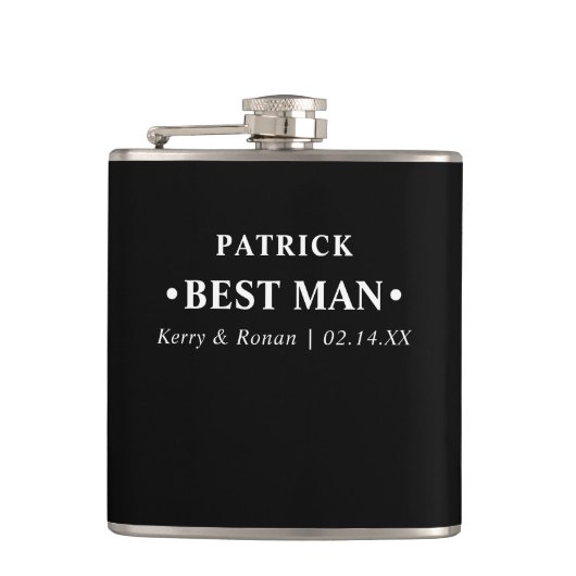 Bruiloft Datum en Namen Zwart Gepersonaliseerd Bes Heupfles (Voorkant)