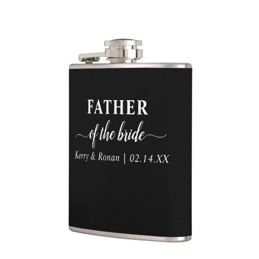 Bruiloft Datum en Namen Zwart Vader van de bruid Heupfles (Links)
