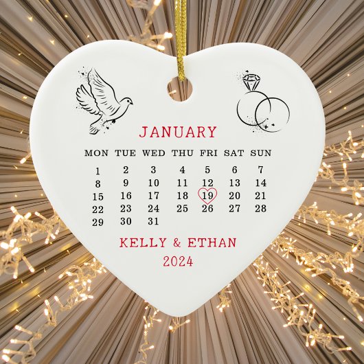 Bruiloft Datum Hart Kalender Getrouwd Keramisch Ornament
