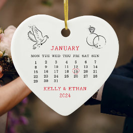 Bruiloft Datum Hart Kalender Getrouwd Keramisch Ornament