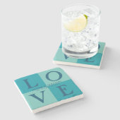 Bruiloft datum LOVE Vierkanten Turquoise en Blauwe Stenen Onderzetter (Zijkant)