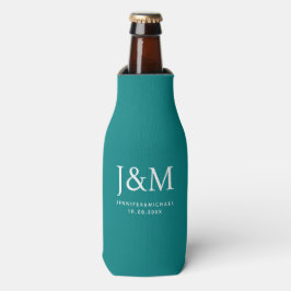 Bruiloft Datum Namen Monogram Donker Blauwgroen Sj Flesjeskoeler