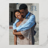 Bruiloft de nacht voor roos goudblauw monogram folie uitnodiging (Achterkant)