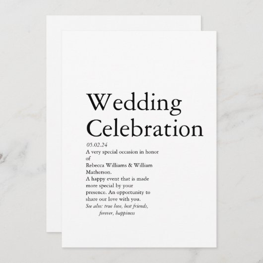 Bruiloft Definitie partij Kaart (Voorkant / Achterkant)