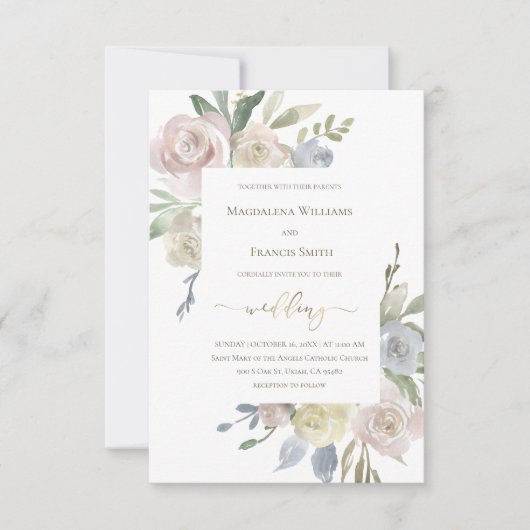 bruiloft delicate bloemen boeketten Uitnodiging (Voorkant)