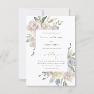 bruiloft delicate bloemen boeketten Uitnodiging