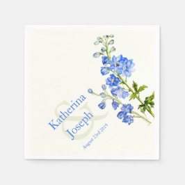 Bruiloft delphinium blauw waterverf papier servet