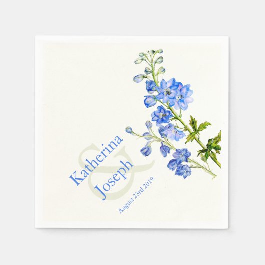 Bruiloft delphinium blauw waterverf papier servet (Voorkant)