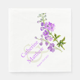 Bruiloft delphinium paarse waterverf papier servet