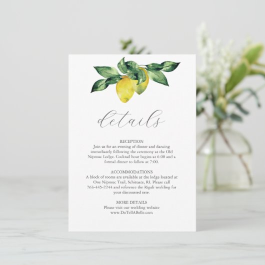 Bruiloft Details Behuizing Kaart Waterverf Citroen (Staand voorkant)