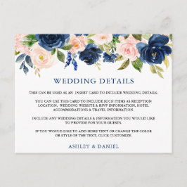 Bruiloft Details Blauw Roze Bloemen Inzetstuk Kaar Briefkaart