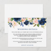 Bruiloft Details Blauw Roze Bloemen Inzetstuk Kaar Briefkaart (Voorkant / Achterkant)