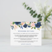 Bruiloft Details Blauw Roze Bloemen Inzetstuk Kaar Briefkaart (Staand voorkant)