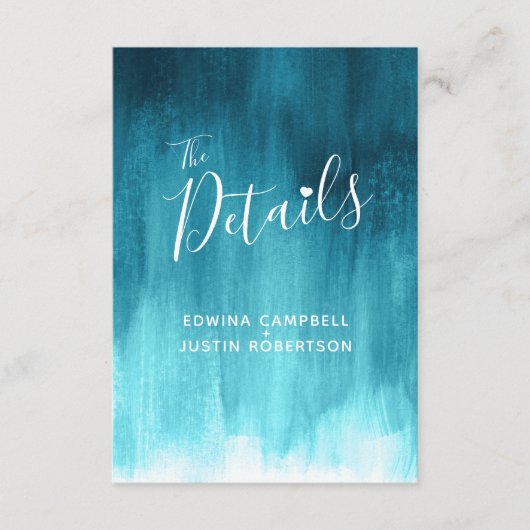 Bruiloft details blauwgroen blauw groen kunst behu informatiekaartje (Voorkant)