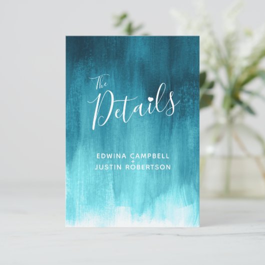 Bruiloft details blauwgroen blauw groen kunst behu informatiekaartje (Staand voorkant)