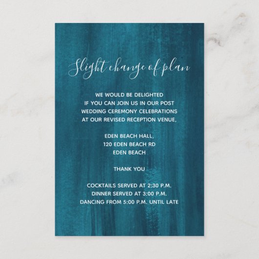 Bruiloft details blauwgroen blauw groen kunst behu informatiekaartje (Achterkant)