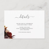 Bruiloft details bordeaux rustieke herfst bloemene informatiekaartje (Voorkant)