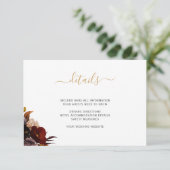 Bruiloft details bordeaux rustieke herfst bloemenw informatiekaartje (Staand voorkant)