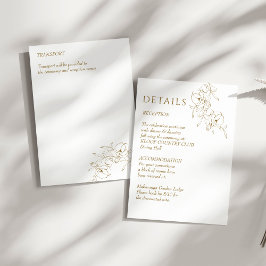 Bruiloft details botanisch goud eenvoudig elegant informatiekaartje