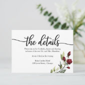 Bruiloft Details Bourgondië Floral RSVP-kaart RSVP Kaartje (Staand voorkant)