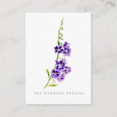 Bruiloft details eenvoudige paarse bloemen informatiekaartje (Voorkant)