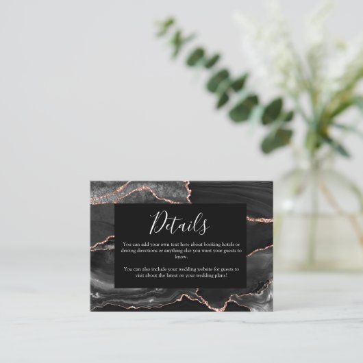 Bruiloft Details Formele Klassieke Zwarte Agaat Informatiekaartje (Staand voorkant)