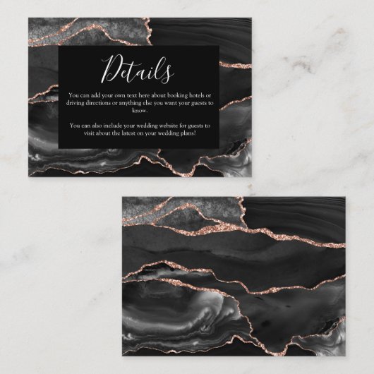 Bruiloft Details Formele Klassieke Zwarte Agaat Informatiekaartje (Voorkant / Achterkant)