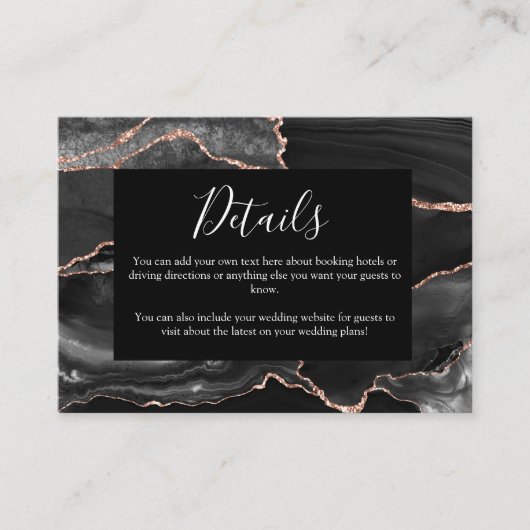 Bruiloft Details Formele Klassieke Zwarte Agaat Informatiekaartje (Voorkant)