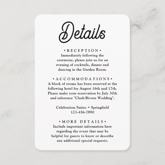 Bruiloft Details · Foto en Elegant Retro Script Informatiekaartje (Voorkant)