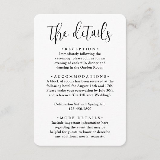 Bruiloft Details · Foto en Trendy Elegant Script Informatiekaartje (Voorkant)