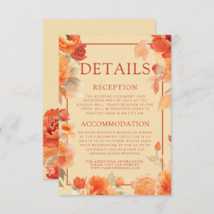 Bruiloft Details Herfst Verbrand Sinaasappel Bloem Informatiekaartje