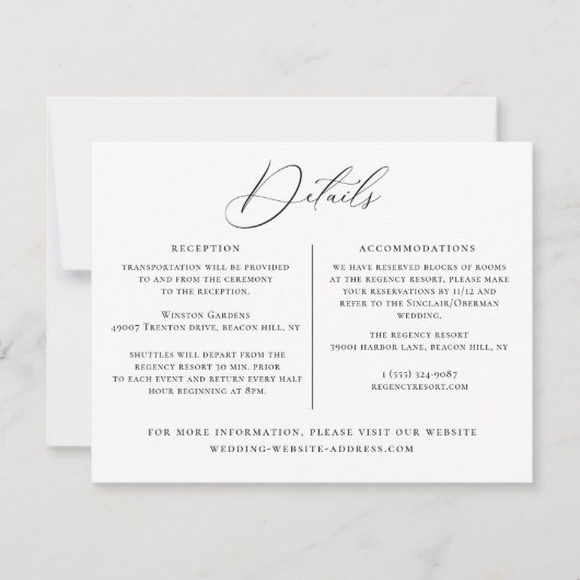 Bruiloft Details Informatie Sjabloon Kaart (Voorkant)