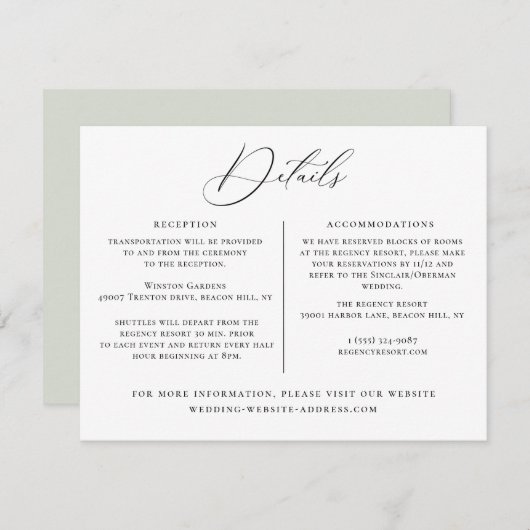 Bruiloft Details Informatie Sjabloon Kaart (Voorkant / Achterkant)