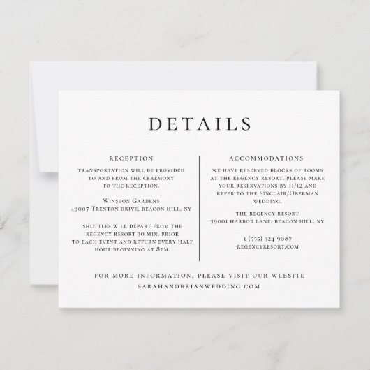 Bruiloft Details Informatie Sjabloon Kaart (Voorkant)