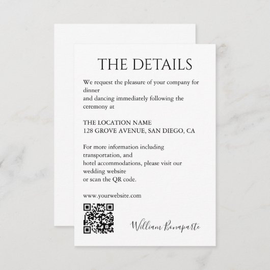 Bruiloft details informatiekaartje (Voorkant / Achterkant)