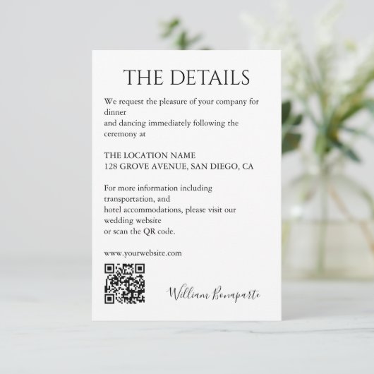 Bruiloft details informatiekaartje (Staand voorkant)