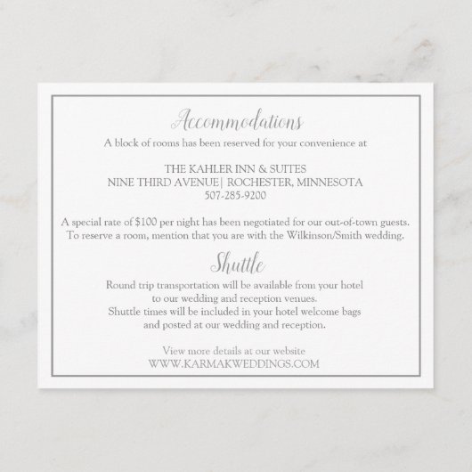 Bruiloft Details Kaart / Info Kaart | Nadine (grij (Achterkant)